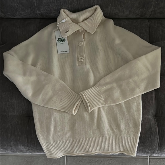 Cream Turtleneck Sweater with Ribbed Texture